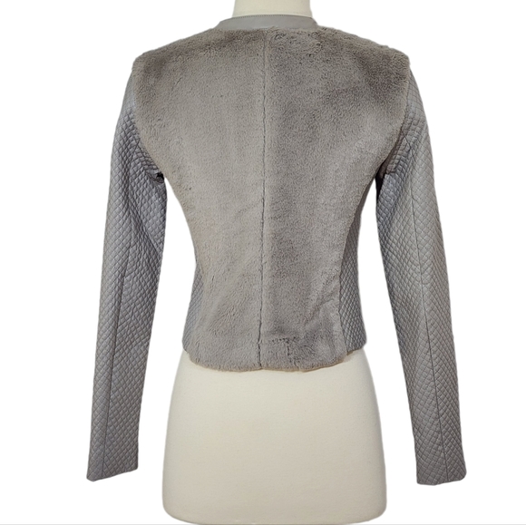 Armani Exchange Faux Fur & Leather Moto Jacket in Taupe Gray Womens Size XS - Picture 10 of 12